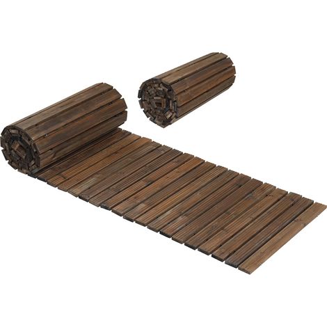 COSTWAY Allée de Jardin en Bois de 367 cm, Chemin Droite Extérieure Résistante aux Intempéries avec Texture Antidérapante, Allée de Promenade Instantané Pliable, pour Jardin Cour (Marron) (1/5)