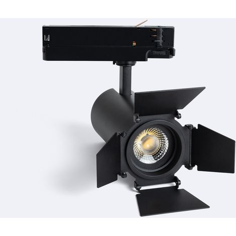Foco Carril LED Trifásico 30W Fasano Cinema CCT Seleccionable Regulable Negro (2700K - 3200K - 4000K) Seleccionable