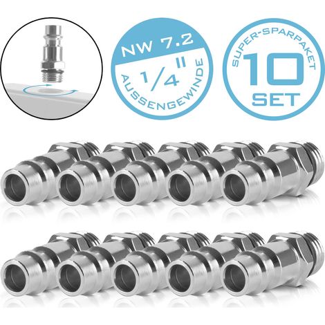 STAHLWERK Set di 10 nippli ad innesto rapido per aria compressa NW 7.2 1/4 di pollice (1/5)