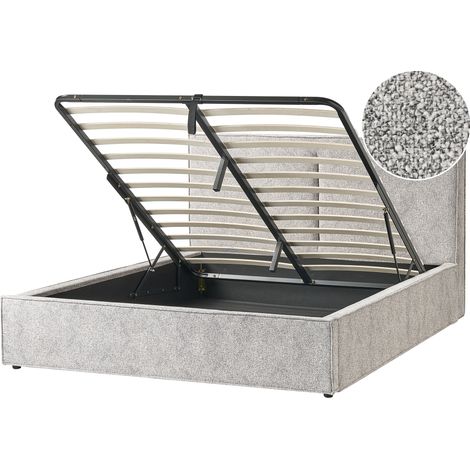 Cama con almacenaje de velur de punto somier de láminas 160 x 200 cm blanco/negro Moissac