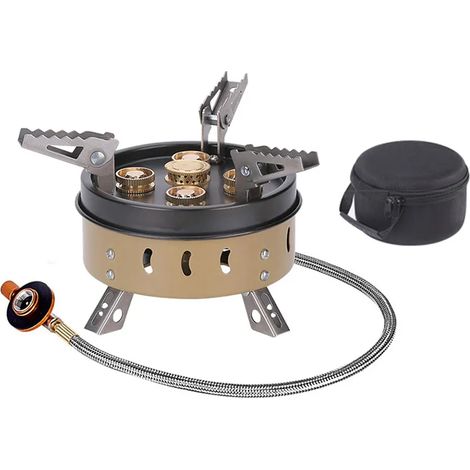 Réchaud à gaz de camping extérieur 11000W, coupe-vent, brûleur à gaz haute puissance à 5 buses, idéal pour la randonnée, les pique-niques et la survie. Réchauds de cuisine portables. (1/5)