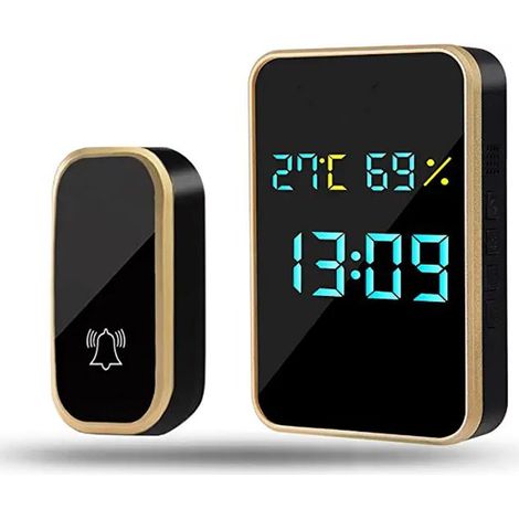 Carillon sans fil extérieur étanche, auto-alimenté sans pile, affiche température, humidité et heure, sonnette connectée pour maison, kit de notification IP, écran LCD rétroéclairé. (1/5)
