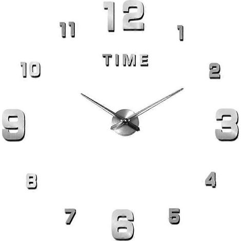 Große, geräuschlose, moderne Wanduhr zum Selberbauen, 3D-Aufkleber, Dekoration für Zuhause oder Büro, Geschenk (silber)
