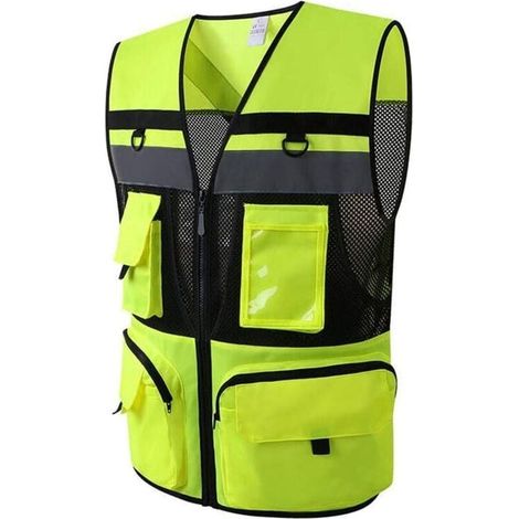 Chaleco reflectante de seguridad con bolsillos, chaleco reflectante de seguridad con múltiples bolsillos, chaleco amarillo, chaleco verde, talla L (1/4)
