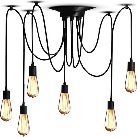 Retro Vintage Pendelleuchte Innenbereich Kronleuchter Modern Deckenleuchte Einfache Installation Schwarz für Wohnzimmer Esszimmer Schlafzimmer Home Küche 6 Lichter