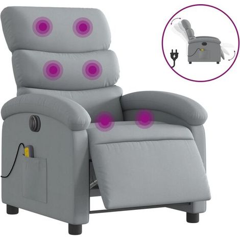 Fauteuil électrique relaxant avec fonction de massage intégrée – Assise en tissu gris clair, réglage de la hauteur et de l’inclinaison, confort ergonomique pour salon ou bureau (1/5)