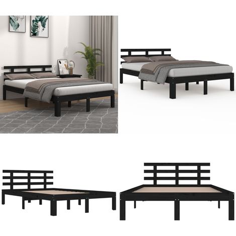 Massivholzbett Schwarz 200x200 cm - Holzbett - Massivholzbette - Kiefernbett - Doppelbett - Boxspringbett - Home & Living (1/5)