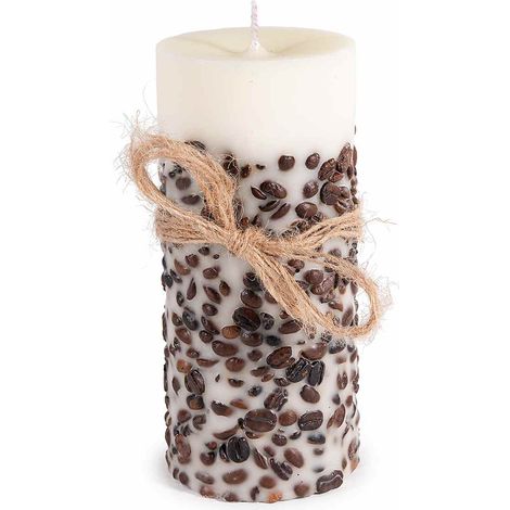 Candele profumate al caffè con veri chicchi e fiocco in juta, set da 2 pezzi, Ø 7 cm x 15 H