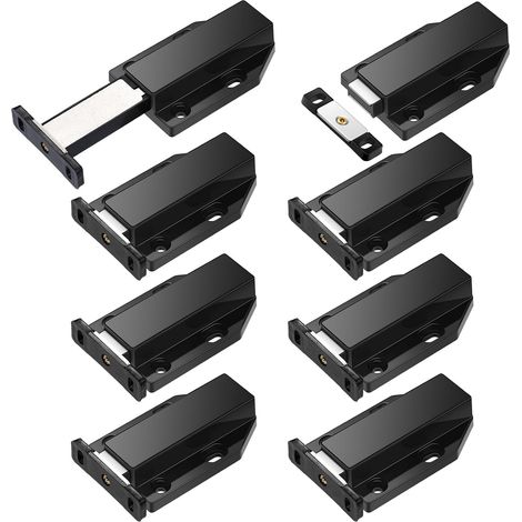 Set of 8 Magnetic Push Latches, Heavy Duty Push Door Cabinet Hardware, Suitable for Large Kitchen Cabinet Drawer Locks, Black (1/5)