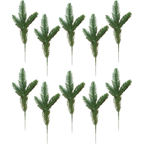 10pièces Lot de Branches de Pin Artificielles Vertes Plastique et Fil Métallique Décorations de Noël pour Bricolage Mariage Maison et Fêtes (1/5)