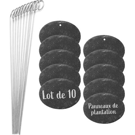 Étiquettes Plantes en ardoise - Set de 10  Résistant aux intempéries, réutilisable  Inscription individuelle de plantes & herbes  Avec piquets de terre en acier  9 x 7 x 0,5 cm [Ovale] (1/5)
