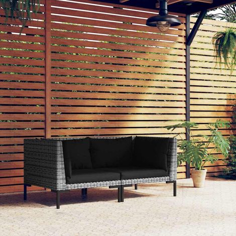 Canapés de jardin 2 pcs avec coussins-Salon de jardin Sofa extérieur Résine tressée demi-ronde 411181 (1/5)