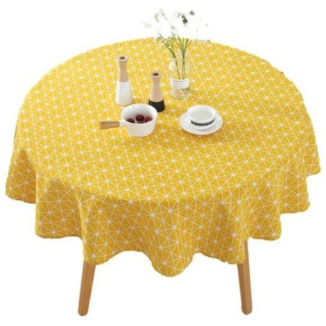 Pair Nappe ronde – Motif riz jaune – Bord roulé – Diamètre 150 cm
