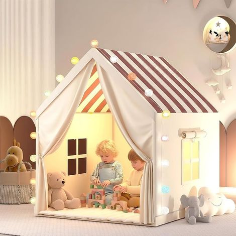 Tente Enfant Intérieur,Cabane Enfant Intérieur 105×120×128Cm,avec Fenêtres,Guirlande Lumineuse,Drapeaux,Installation Rapide,Maison De Jeu pour Garçons Et Filles (1/5)