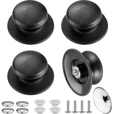 Lot de 4 - Poignée de couvercle - Bouton de remplacement - Bakélite noir universel avec vis pour casserole et poêle 6x4,4cm (1/5)