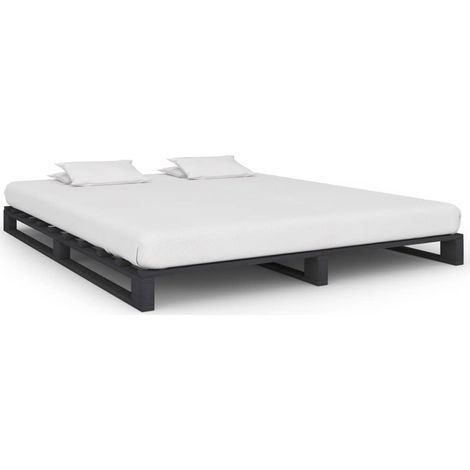 Lit double pour adulte Cadre de lit - de palette Gris Bois de pin massif 180 x 200 cm BV964882 - BonneVie (1/5)