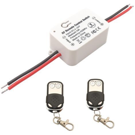 DC 12V 24V Interrupteur de télécommande sans fil 10A 1 canal 433Mhz RF Relais Récepteur avec 2 émetteurs Porte-clés, pour lumière/serrure électronique, facile à installer (1/5)