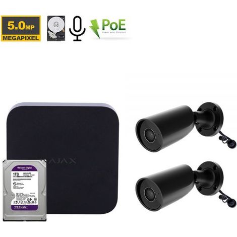 Ajax NVR Kit videosorveglianza Nero + Telecamera Bullet 5Mp + Hard Disk 1Tb - 70938 2 Telecamere