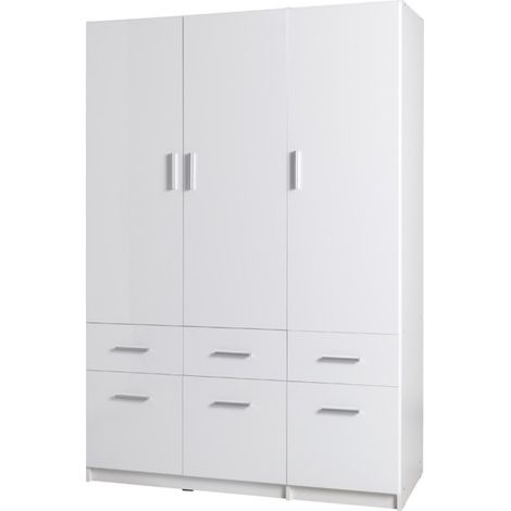 Armario de tres puertas y seis cajones colección FLEX, color blanco brillante. (1/3)