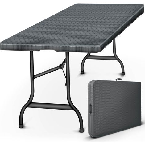 tillvex Table de jardin pliante effet rotin 180x75 cm  Table de buffet avec poignée  Table pliable pour le jardin, la terrasse et le balcon  Table de camping pour 6 personnes (1/5)