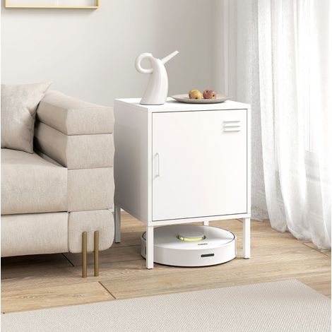 MEUBLIV Mesita de noche 40x40x56 cm blanca – almacenamiento de 3 niveles en acero (1/5)