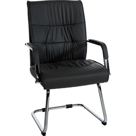 Fauteuil de bureau visiteur avec accoudoirs ergonomique en similicuir noir structure en métal chromé 100007533