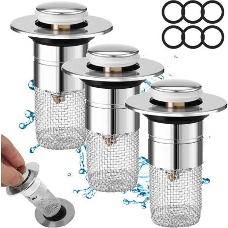 3 Pièces Bonde De Lavabo, 34-40mm Bouchon Lavabo Universel, Pop-Up Flitre de Vidange Anti-Bloqué, Bouchon de Vidange, Salle de Bain Accessoire pour Baignoire Cuisine Bain (1/4)