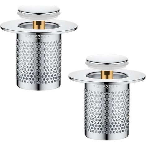 2 Pièces de Crépine de Vidange, Filtre à Evier en Acier Inoxydable Cuisine, Pop up Bouchon de Vidange Lavabo avec Tamis à Cheveux Acier Inoxydable Filtre Evier de Sol, pour Salle de Bain, Baigno (1/5)