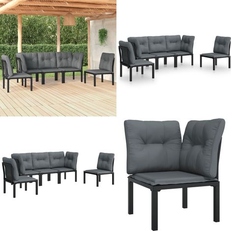 5-tlg. Garten-Lounge-Set Schwarz und Grau Poly Rattan - Gartensessel - Loungeset - Gartenmöbeln - Outdoor Möbel - Rattan Sessel - Home & Living