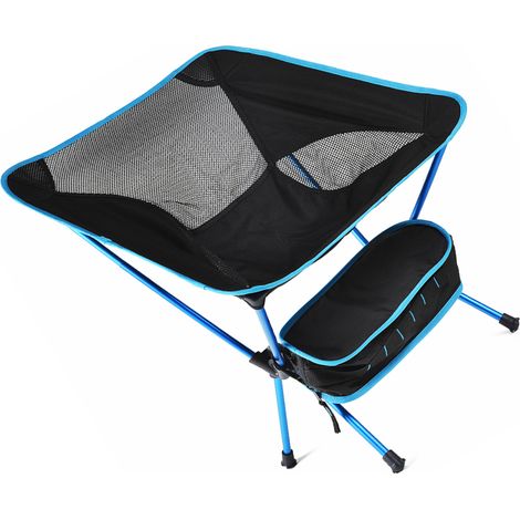 Chaise de plage pliante d'extérieur, portable, avec dossier en maille, en alliage d'aluminium, pour le camping et la pêche, bleu ciel (1/5)