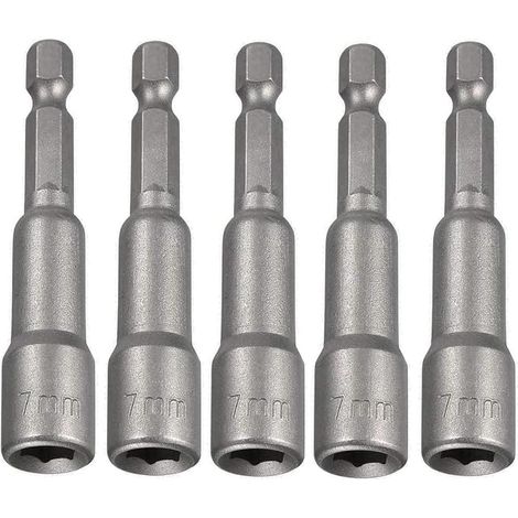 5 Pcs 7mm Magnetic Socket Set 1/4" Hex Socket Set for Drills, Nut Driver and Impact Socket Adapter (1/5)