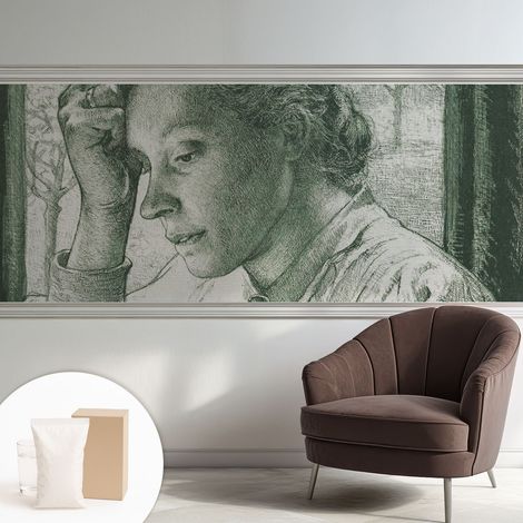 Papier peint intissé mural avec imprimé motifs décoratifs - style contemporain - Colle incluse gratuite Femme pensive 250x104 cm (1/5)