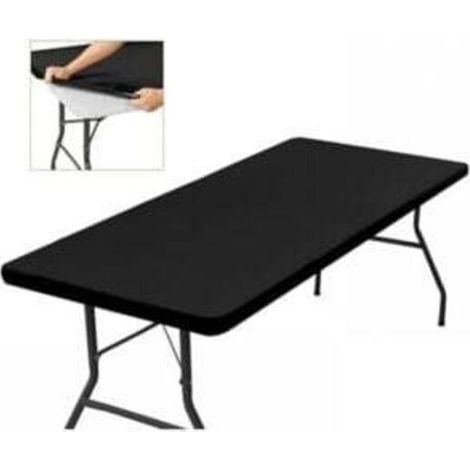 (120x58cm) Black Rectangular Fitted Tablecloth, Stretchable, with Elastic, Machine Washable, Water Repellent and Ideal for Garden, Outdoor Use, Elegant Design and Easy to Clean (1/4)