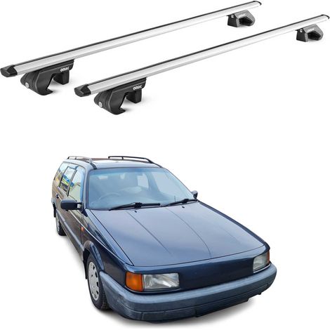 OMAC Barres de toit aluminium certifiées TÜV pour VW Passat B2-B3-B4 Break 1980-1997 – Pour rails de toit standards – Rainure en T – Charge max 90 kg – 2 antivols Argent (1/4)