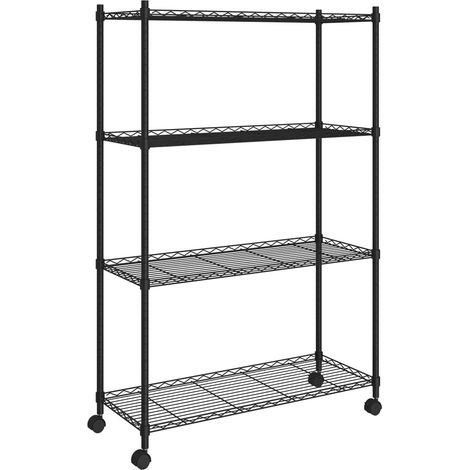 Scaffale portaoggetti per carichi pesanti robusto officina garage attrezzi 4 livelli e ruote 90 x 35 x 137 cm nero 200 kg 020000696