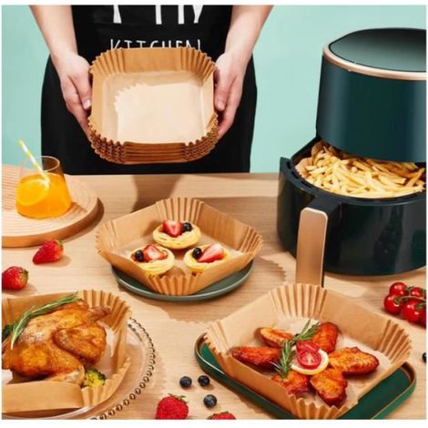 pour friteuse sans huile, 100 pièces de papier de cuisson carré, four, poêle à frire, micro-ondes (20-24 cm) (1/4)