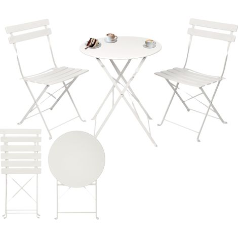 Albatros Bistroset 3-teilig Weiß – Bistrotisch mit 2 Stühlen – klappbare Stühle und Tisch aus robustem Metall – optimal als Balkonmöbel Set oder Gartenmöbel in modernem Design
