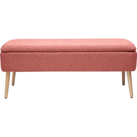 Sitzbank mit Stauraum aus gewebtem samtartigem Effektstoff in Terrakotta und hellem massivem Holz L120 cm LARS
