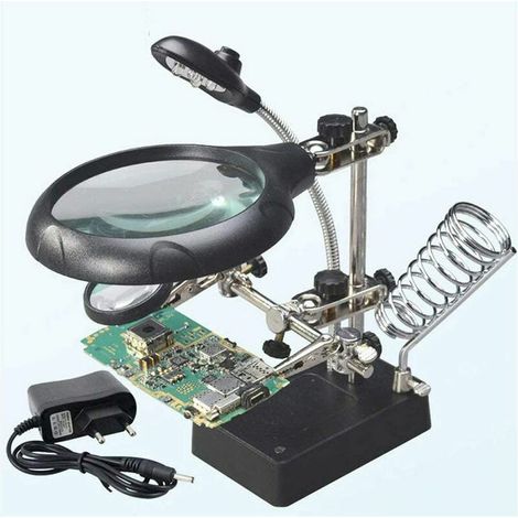 Station Troisième Main au Soudage 5LEDs Loupe à Poser 2,5X/7,5X/10X Lentille Support avec Pince pour Soudure Réparation Modelage