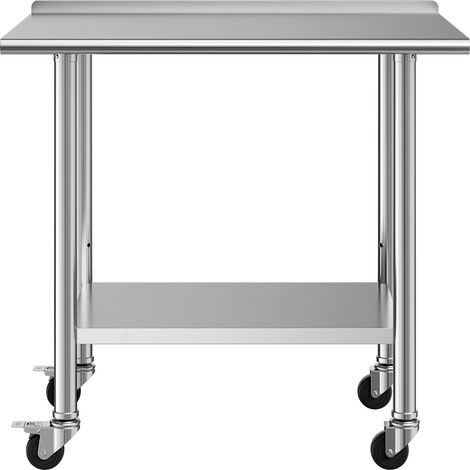 Table de travail en acier inoxydable, 61 x 91 cm, avec roulettes et dosseret, poste de travail de cuisine professionnelle avec étagère inférieure réglable, table de travail utilitaire en métal, pour r (1/5)