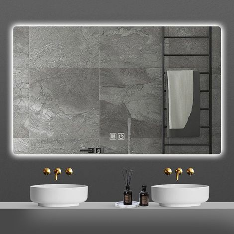 Aloni LED Spiegel 100x60 cm mit beheizbarer Anti-Fog Oberfläche - LED-Beleuchtung wahlweise Warm- oder Kaltlicht Aloni LED Bad WC Spiegel Queen erhitzt 100x60 (1/4)