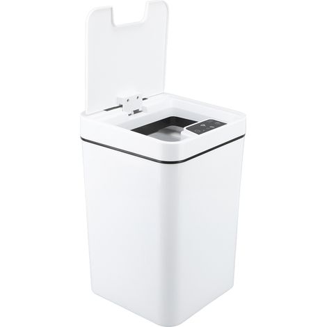 Poubelle intelligente 18 L en plastique PP avec détecteur de mouvement et fonctionnement sans contact, à piles, pour salle de bain, hôtel ou bureau. (1/4)
