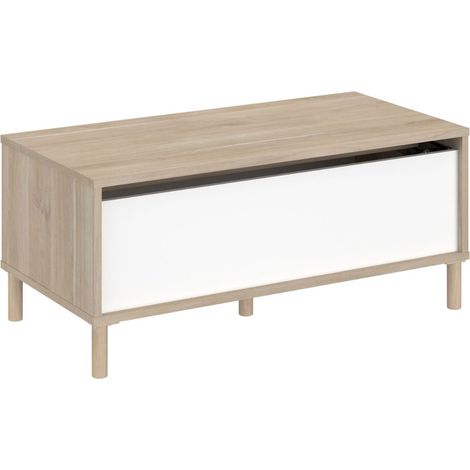 Table basse coffre plateau relevable aspect bois clair et 2 côtés blancs - ORPHÉE (1/5)