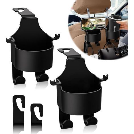 Lot de 2 porte-gobelets multifonctions pour voiture avec crochet pour sac à main, ajustement universel, organisateur de voiture peu encombrant pour boissons, sacs et essentiels, installation facile, c (1/5)