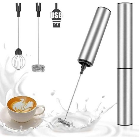 Wiederaufladbarer Milchaufschäumer, Milchaufschäumer aus Edelstahl, Handlicher Reise-Milchaufschäumer, Kaffeeaufschäumer mit Stab für Kaffee, Latte Macchiato, Cappuccino, Matcha, Heiße Schokolade