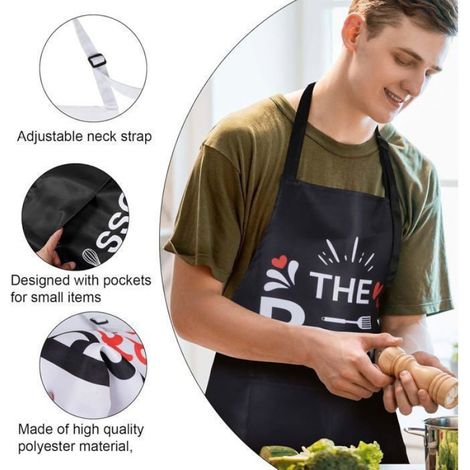 Tablier Cuisine - Polyester Imperméable - Pour Couple - Réglable - 80 cm - 2 Pièces (1/5)