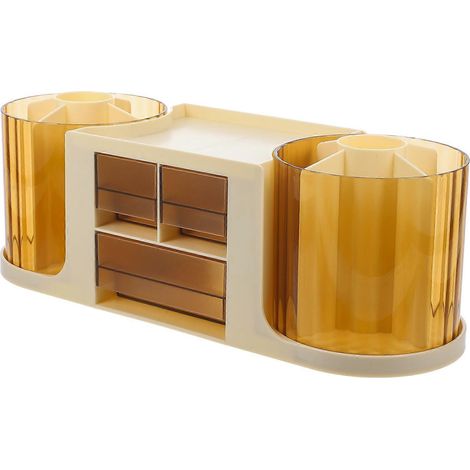 Boîte de rangement de bureau avec tiroir, porte-stylo, usage domestique, beige, 36,50 x 13,00 x 12,60 cm, organiseur de documents, 1 pièce. (1/5)