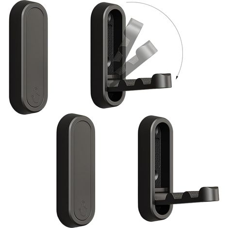 4 Pièces Crochets Muraux Pliables, Crochet Pliant 90 Degrés, Crochets pour Manteaux Invisibles pour Chambre Salle de Bain,noir