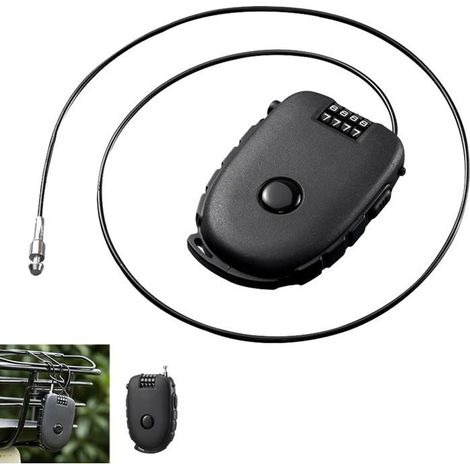 Antivol rétractable code 4 chiffres, câble ABS acier inoxydable, étanche, pour casque moto, vélo, valise, bagage. .
