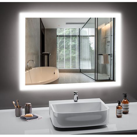 Badezimmerspiegel mit LED-Beleuchtung 80x60 cm, Anti-Beschlag, 2 Lichtfarben (3000K/6500K), Knopfschalter (1/5)